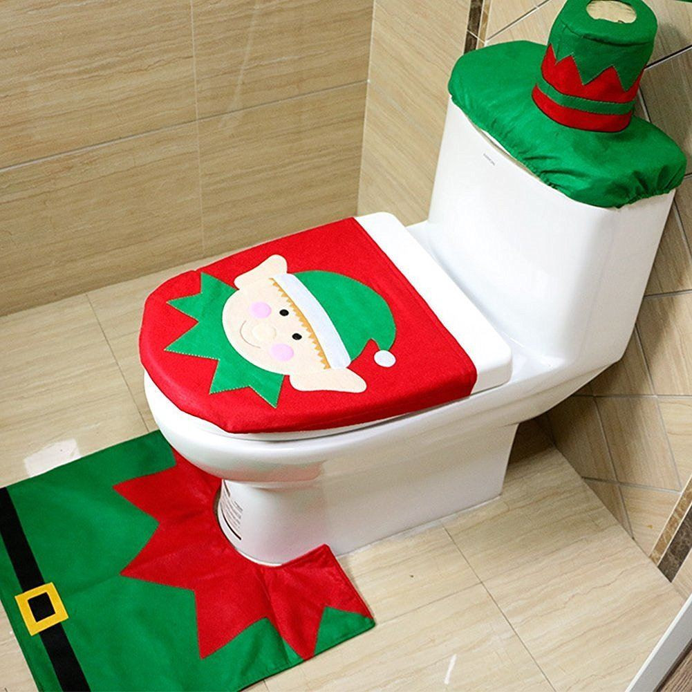 Christmas Toilet Seat Covers
 Christmas Xmas Decoration Toilet Seat Cover Set Santa Elf