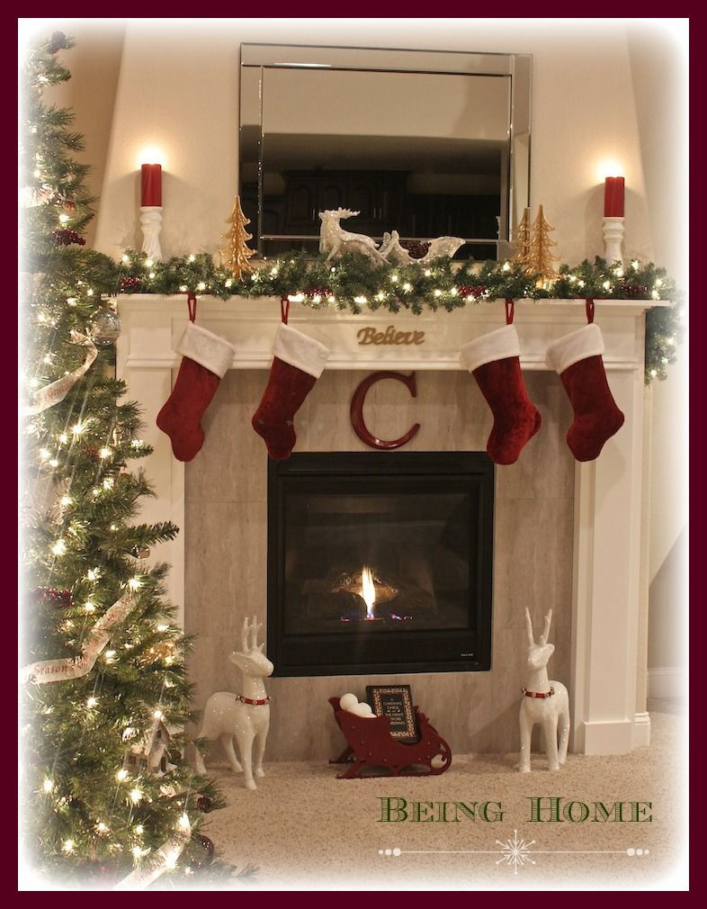 Christmas Tree By Fireplace
 Christmas Fireplace Mantel with Tree I am in love with