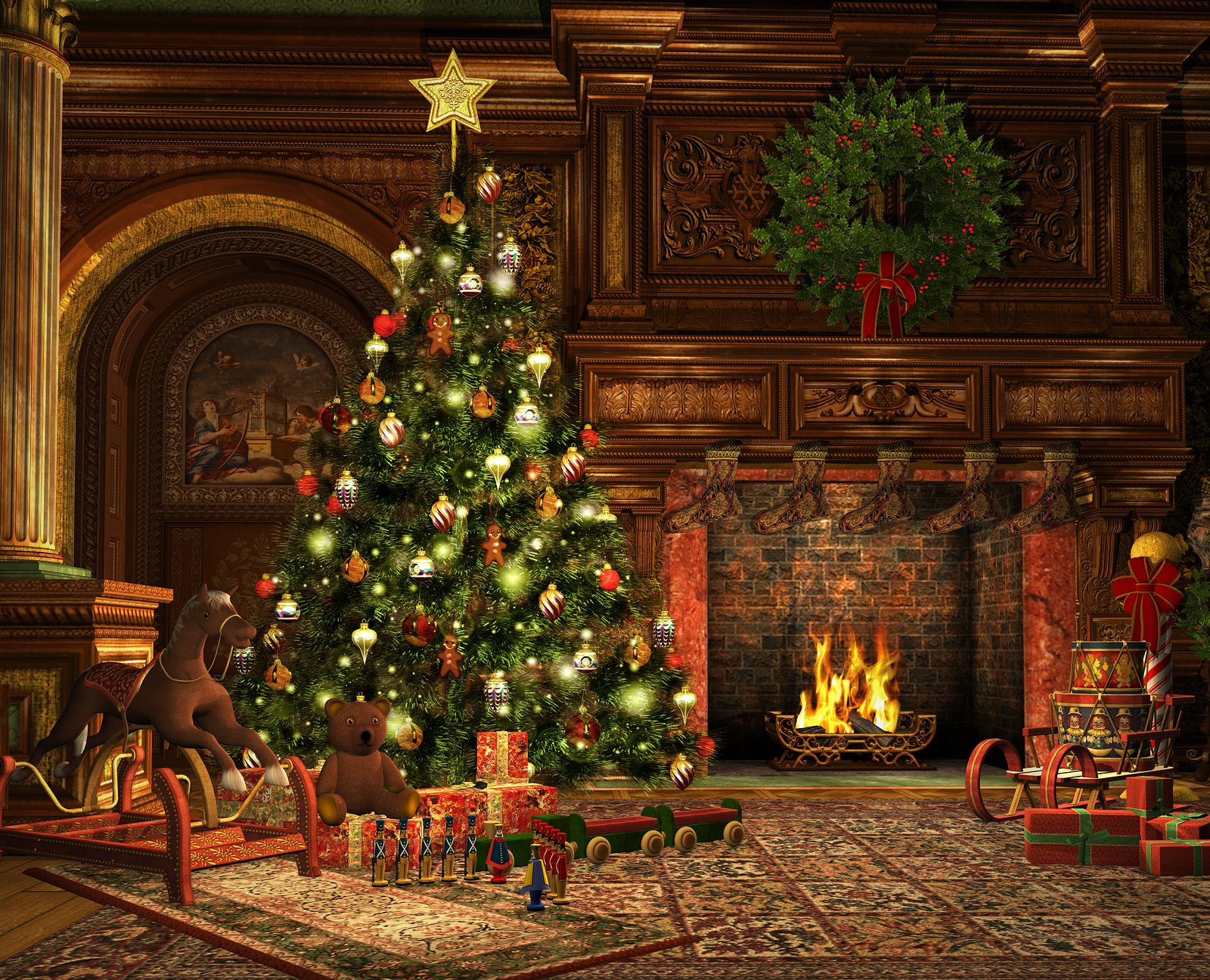 Christmas Tree Fireplace Wallpaper
 Christmas Eve Wallpaper and Background Image