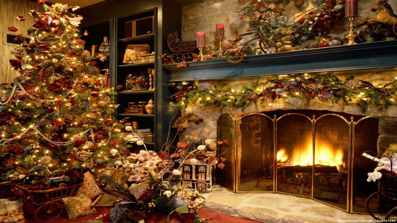 Christmas Tree Fireplace Wallpaper
 Christmas Tree And Fireplace 720p Wallpaper