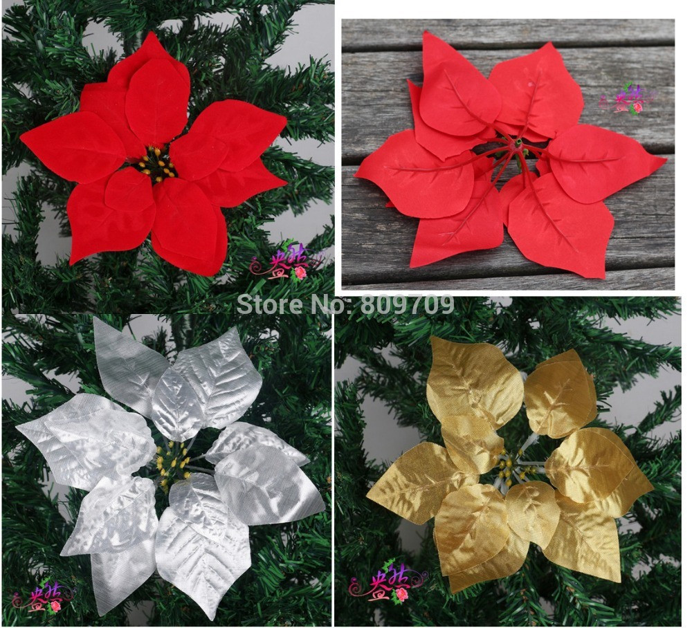 Christmas Tree Flower Ornaments
 120pcs Artificial 7 9" Christmas Flower Poinsettia Red
