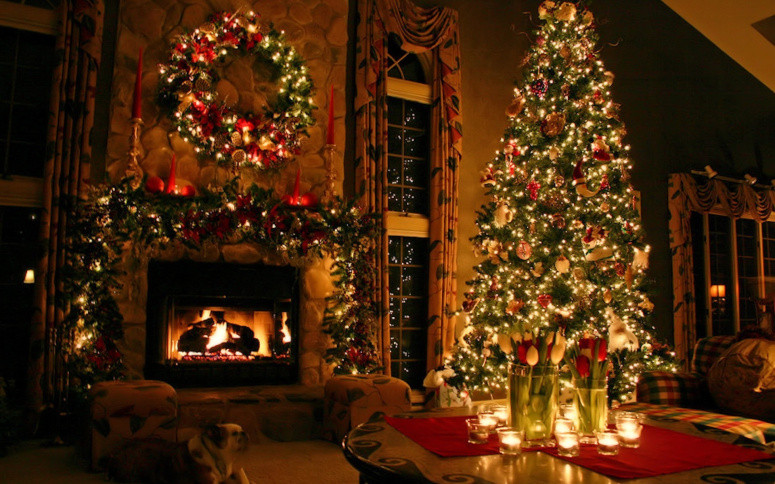 Christmas Tree Near Fireplace
 Mrs Talk Your Ears f