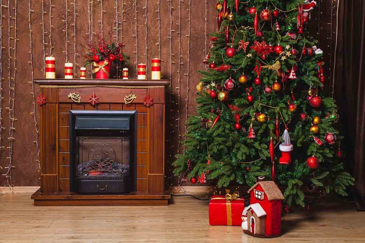 Christmas Tree Near Fireplace
 Brown Fireplace Christmas Tree Indoor For Christmas