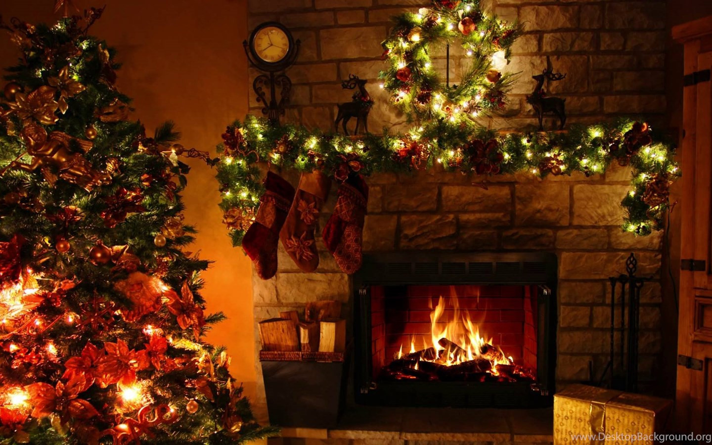 Christmas Tree Near Fireplace
 Christmas Tree Christmas Lights Fireplace Desktop