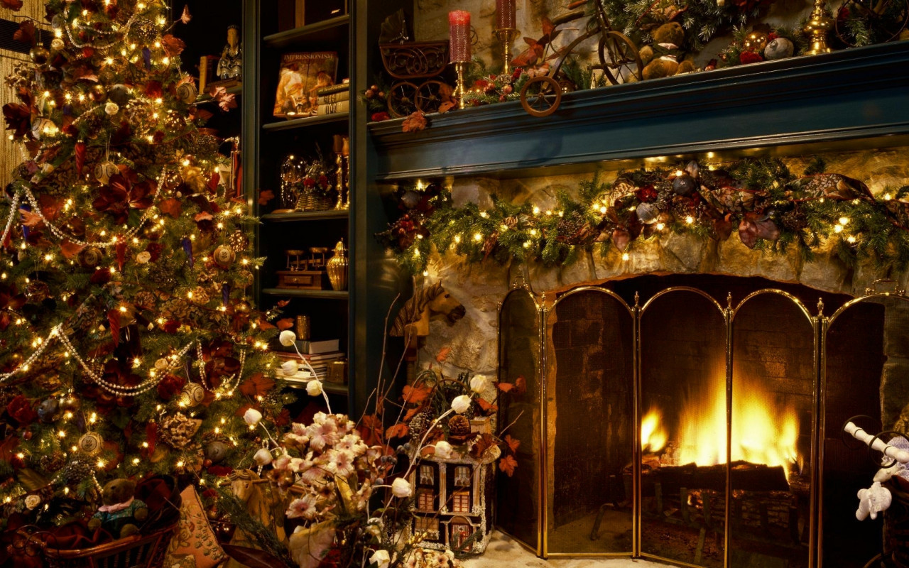 Christmas Tree Next To Fireplace
 Christmas tree next to the fireplace wallpaper