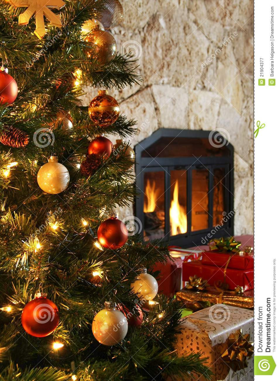Christmas Tree Next To Fireplace
 Christmas Tree And Fireplace Stock Image Image of flame