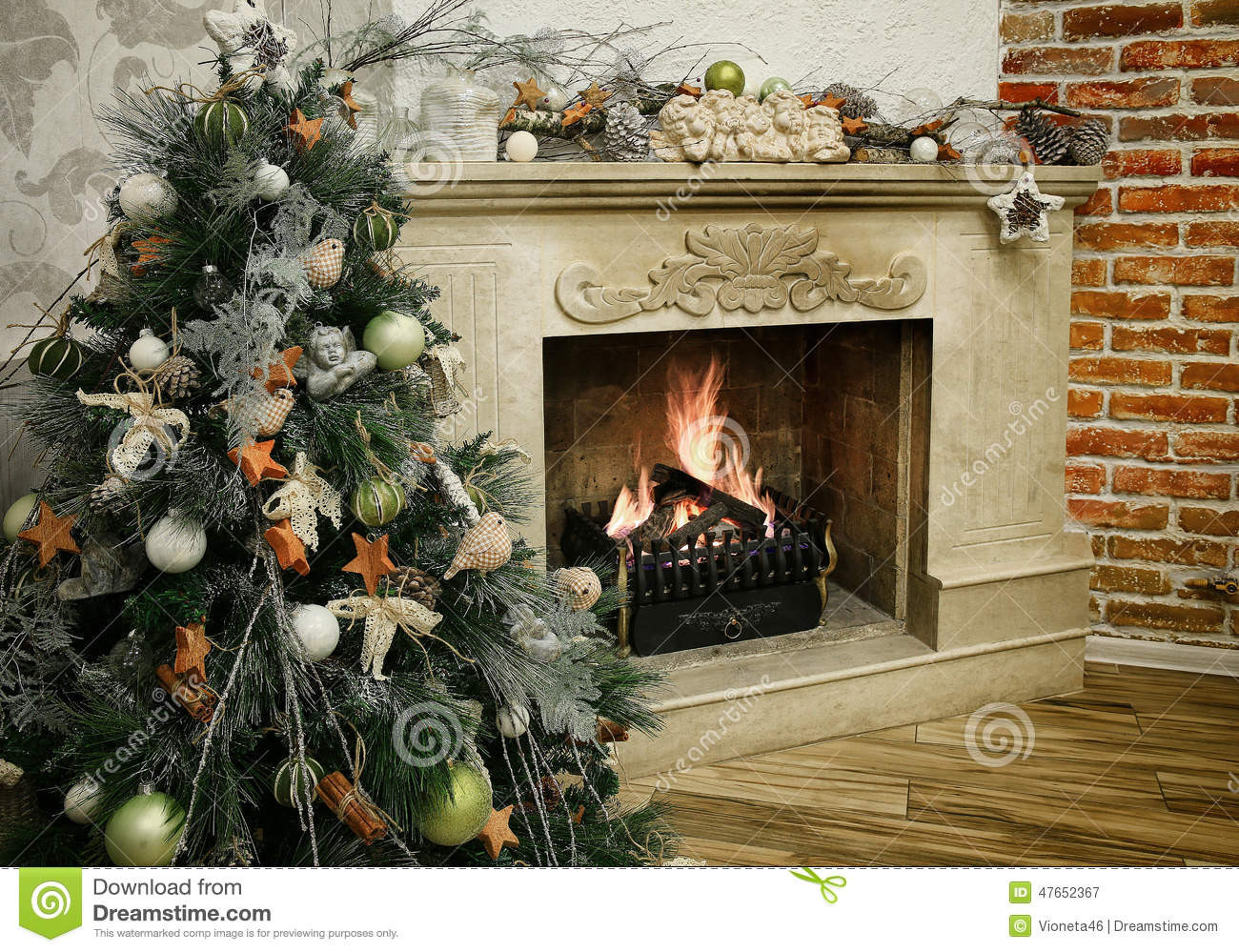 Christmas Tree Next To Fireplace
 Christmas Tree Next To Marble Fireplace Stock