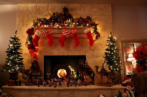 Christmas Tree With Fireplace
 christmas fireplace lights stockings trees Favim