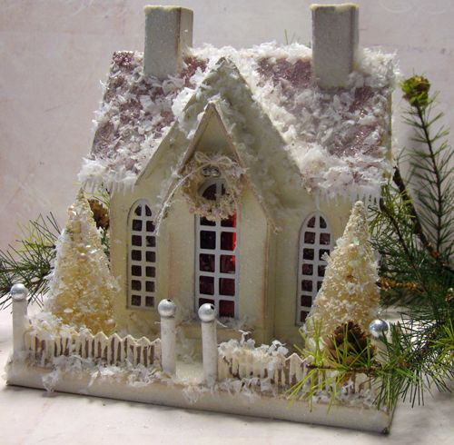 Christmas Village Fence
 Shabby Christmas house by Melissa note the bead on top of
