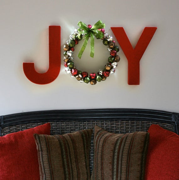 Christmas Wall Art Decor
 JOY Holiday Wall Letters with Jingle Bell Wreath O