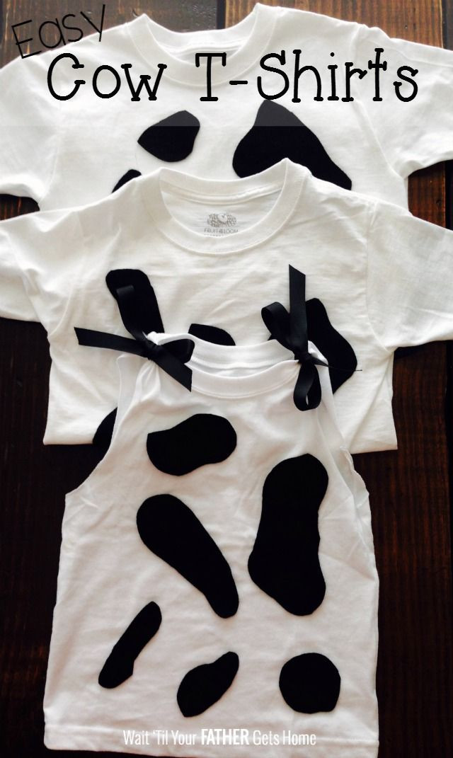 Cow Costume DIY
 Easy Cow T Shirts via Wait Til Your Father Gets Home