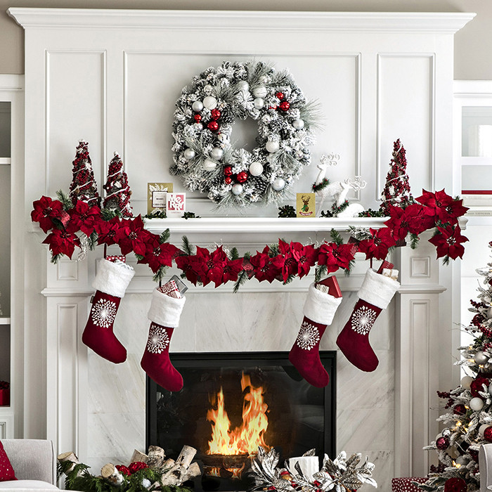 Decorated Fireplace For Christmas
 Open Plan Living Space Holiday Decor Ideas