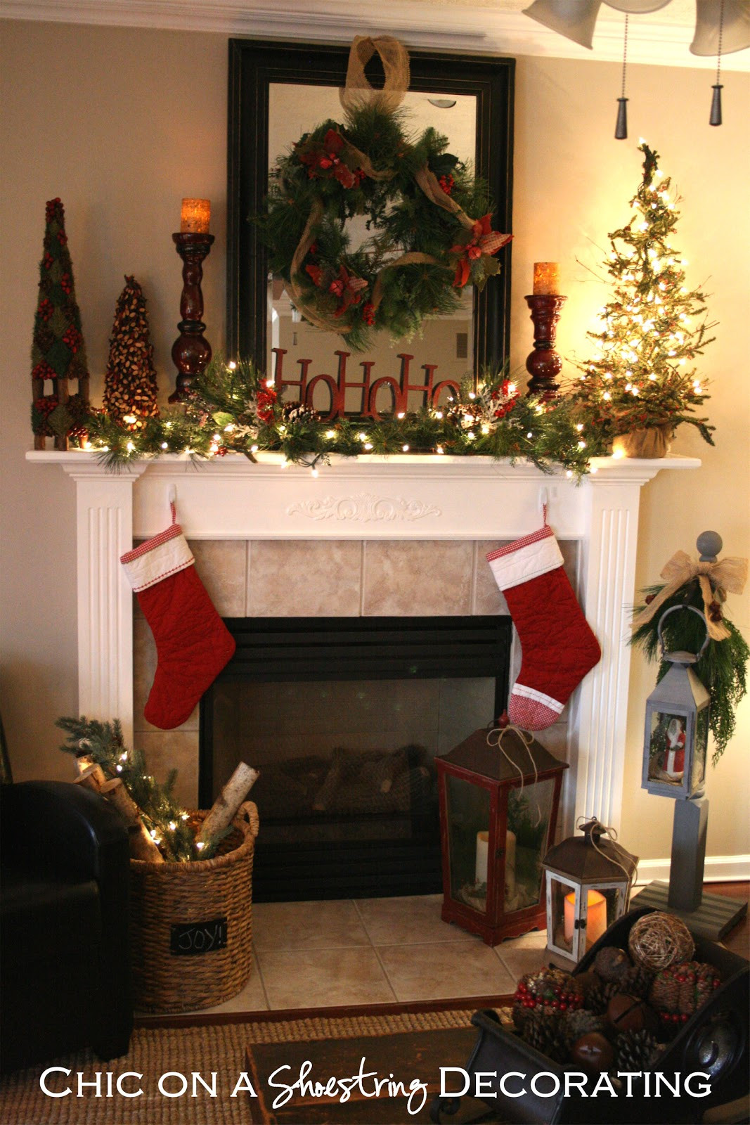 Decorating Fireplace For Christmas
 Chic on a Shoestring Decorating Christmas Home Tour Part