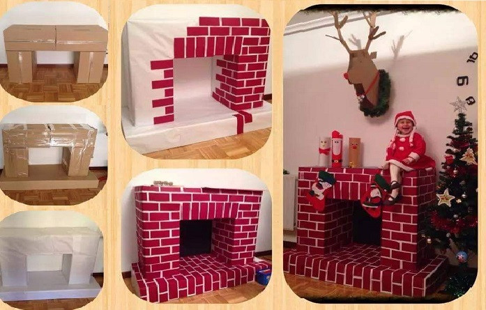 Diy Christmas Fireplace Decorations
 Cardboard Fireplace DIY for Christmas