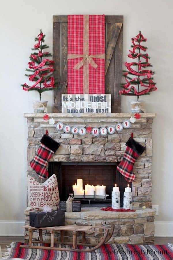 Diy Christmas Fireplace Decorations
 40 Fabulous Rustic Country Christmas Decorating Ideas