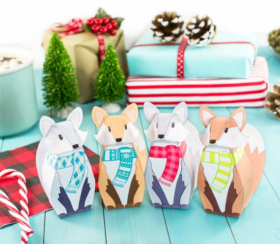 DIY Christmas Party Favors
 Printable Winter Fox Gift Boxes DIY Christmas Party Favor