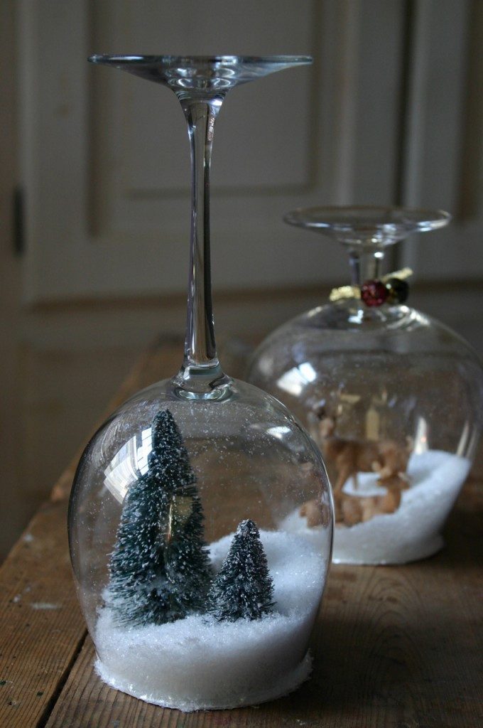 DIY Christmas Snow Globe
 Wonderful DIY Stemware Snow Globes Candle Holder
