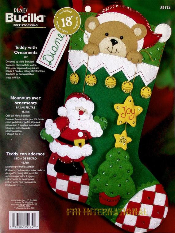DIY Christmas Stocking Kit
 Bucilla Teddy With Ornaments 18" Felt Christmas Stocking