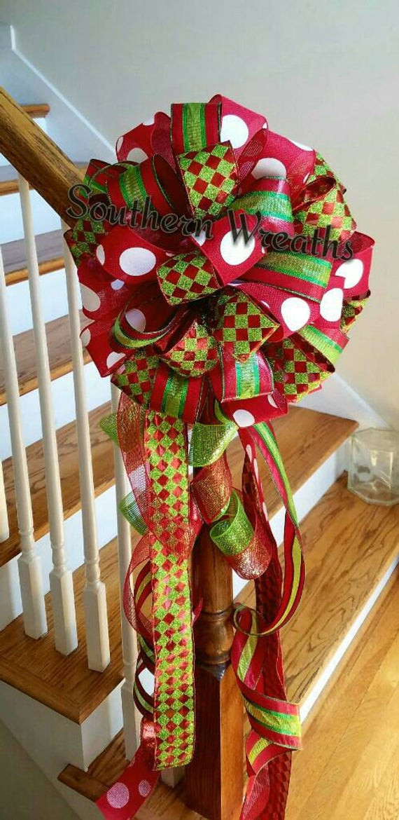 DIY Christmas Tree Bow Topper
 Christmas Tree Topper Tree Bow Red and Lime Green