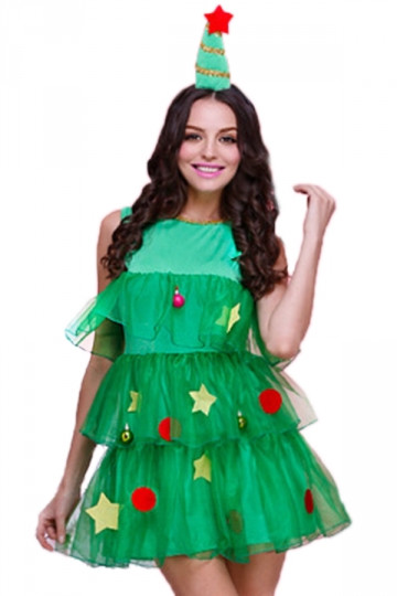 DIY Christmas Tree Costume
 Green Cute Womens Christmas Tree Pleated Elf Santa Helper