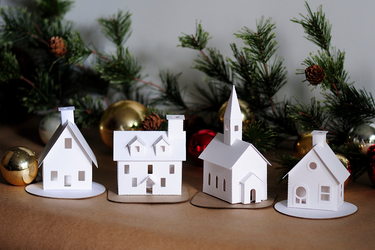 DIY Christmas Village
 DIY Putz Village Ornament Kit of 4 Christmas Glitter House