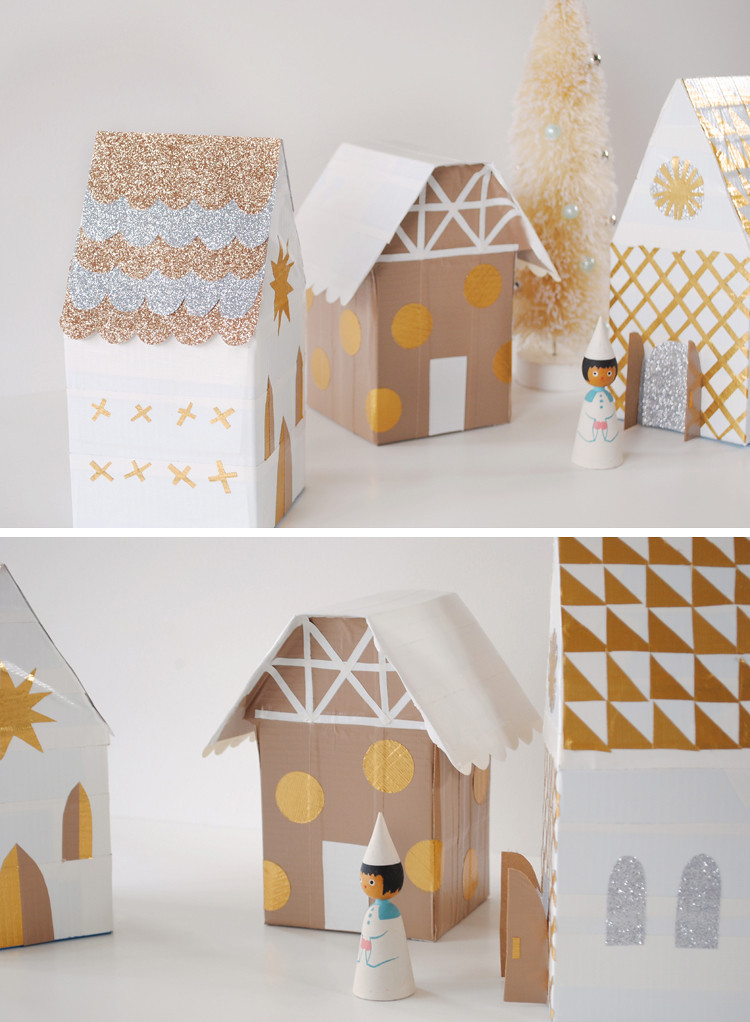 DIY Christmas Villages
 mer mag Christmas Village with Duct Tape and Tissue Boxes