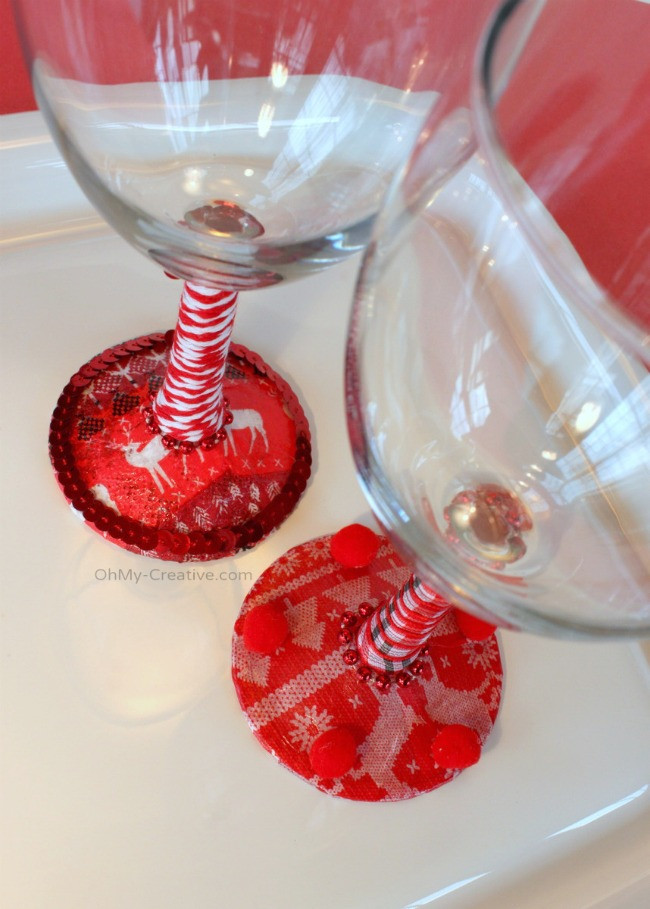 DIY Christmas Wine Glasses
 Ugly Christmas Sweater Party Wine Glasses Oh My Creative