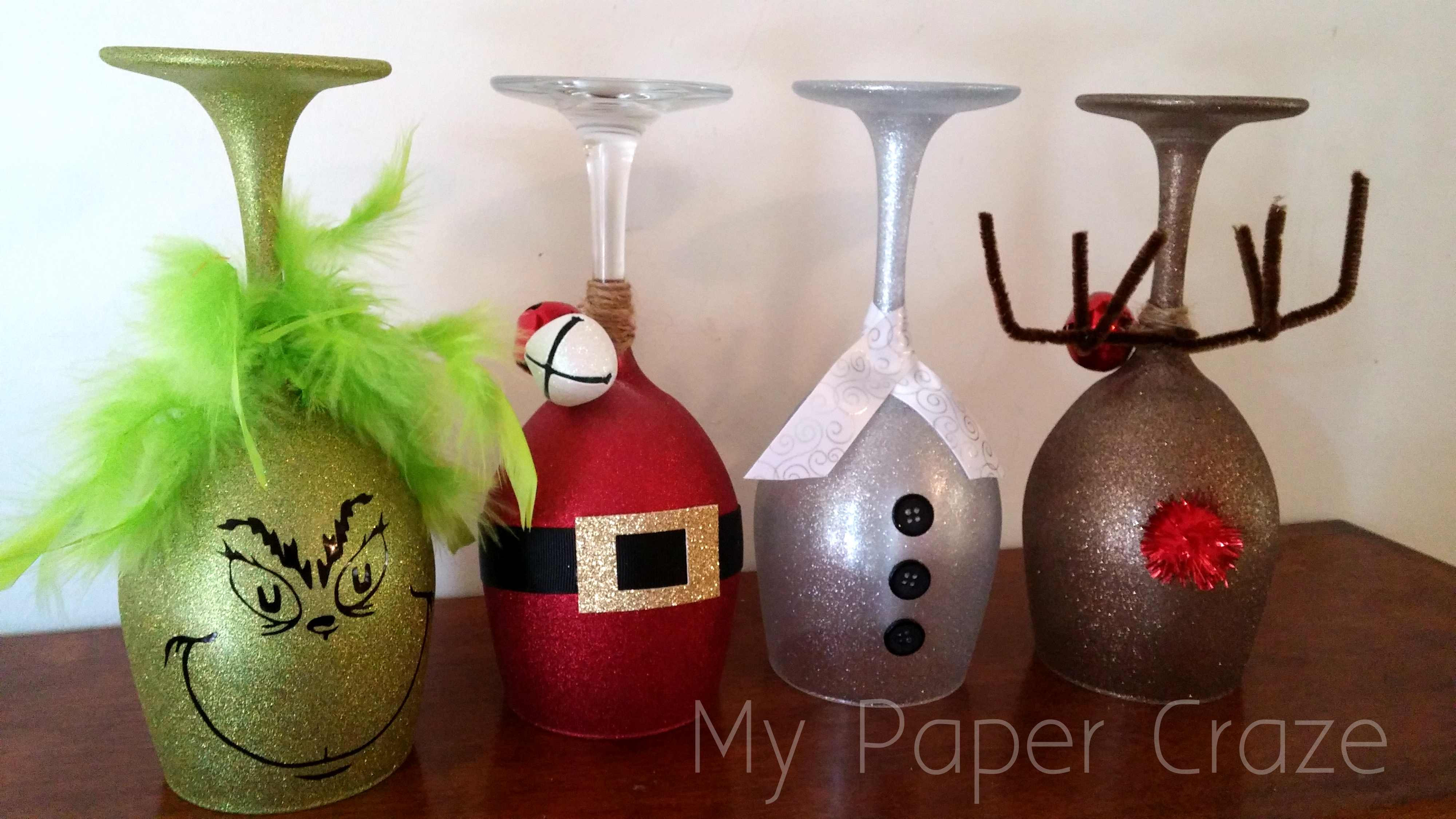 DIY Christmas Wine Glasses
 DIY Christmas Character Wine Glasses with Glitter CraftSmile