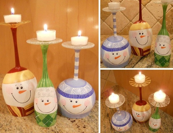 DIY Christmas Wine Glasses
 DIY Christmas Snowman Wine Glass Candle Holders Find Fun