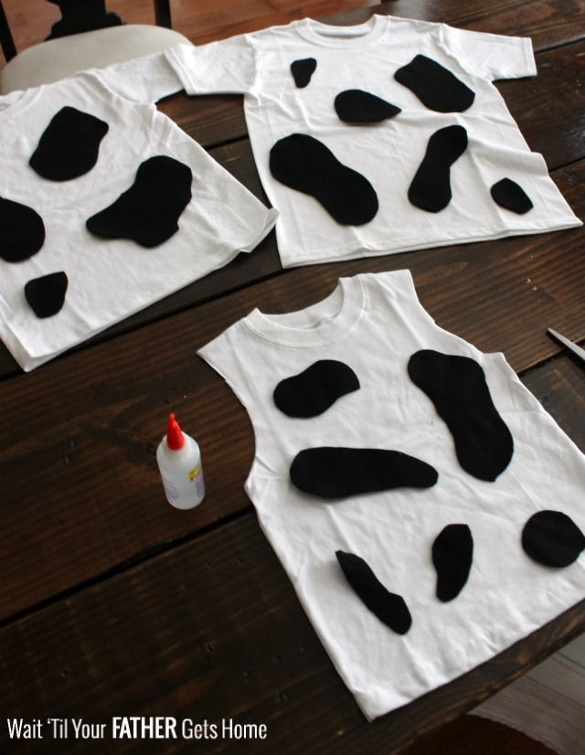 DIY Cow Costume
 Easy Cow T Shirts via Wait Til Your Father Gets Home
