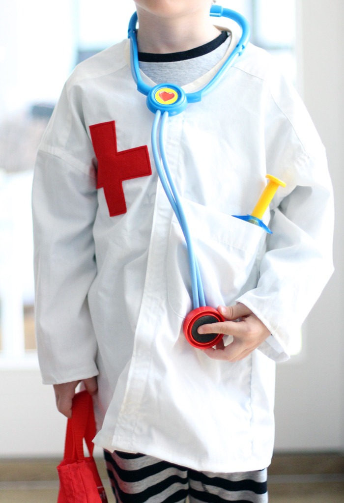 DIY Doctor Costume
 Up cycling daddy s old shirt in to a doctor s coat for