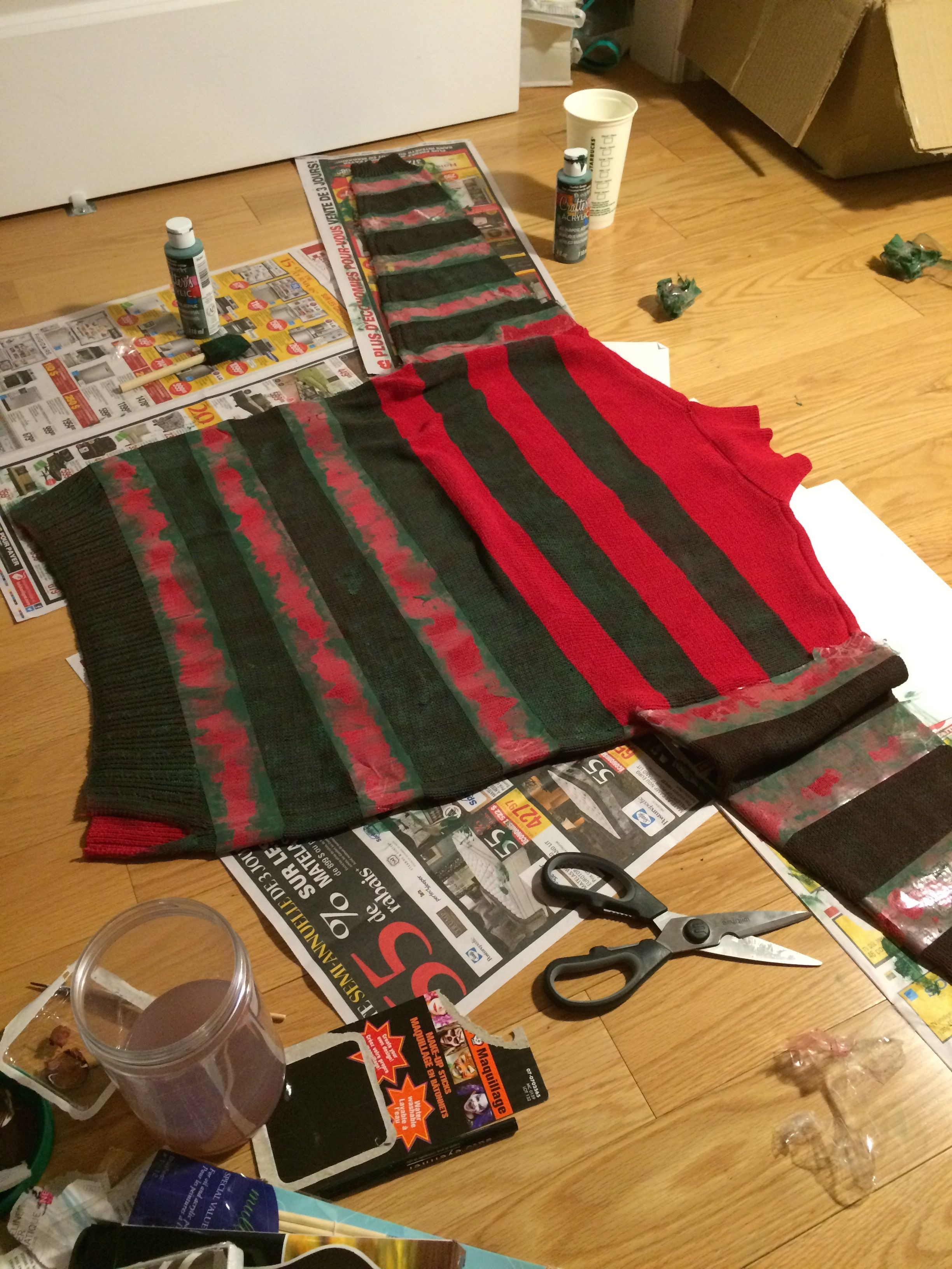DIY Freddy Krueger Costume
 dyeing a sweater for Freddy Krueger s costume