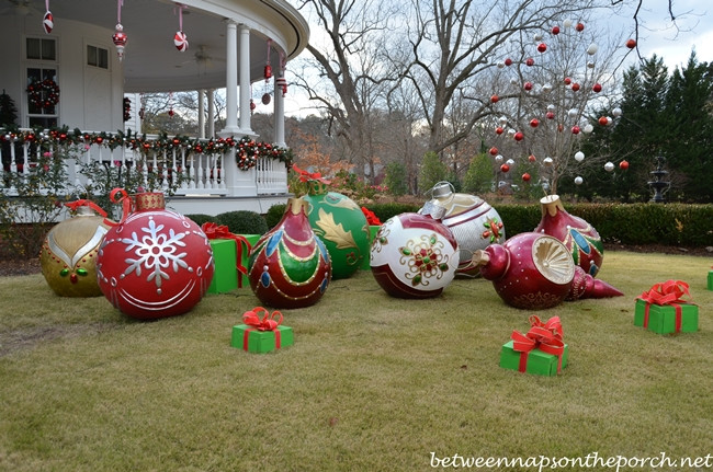 DIY Giant Outdoor Christmas Ornaments
 Governor Roy and Marie Barnes Home Decorated for Christmas