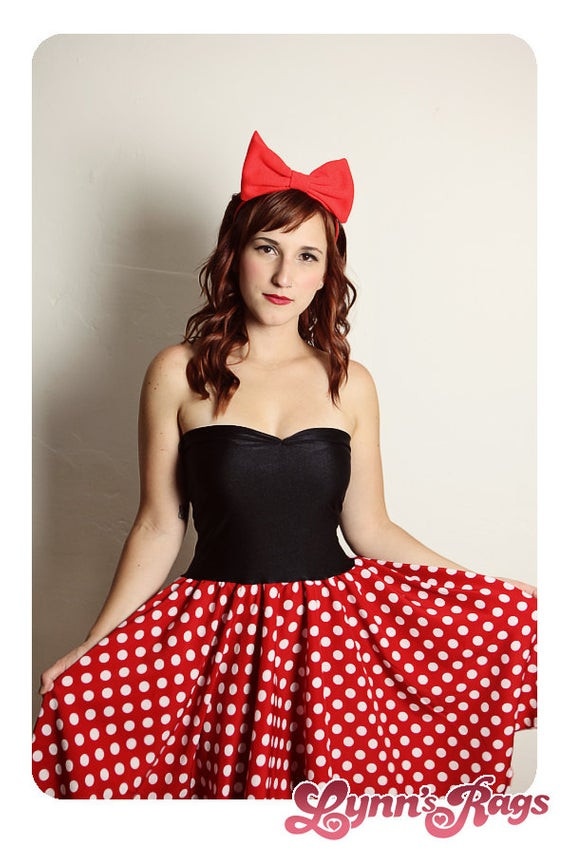 DIY Minnie Mouse Costume For Adults
 MINNIE MOUSE Costume Dress Handmade DISNEY Polka dot red white