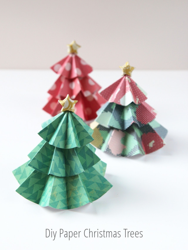 DIY Paper Christmas Tree
 DIY PAPER CHRISTMAS TREES TOPPED WITH ORIGAMI STARS