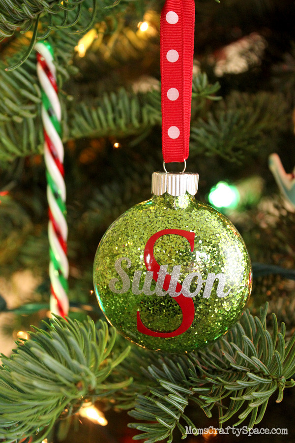 DIY Personalized Christmas Ornaments
 Personalized Glitter Ornaments Happiness is Homemade