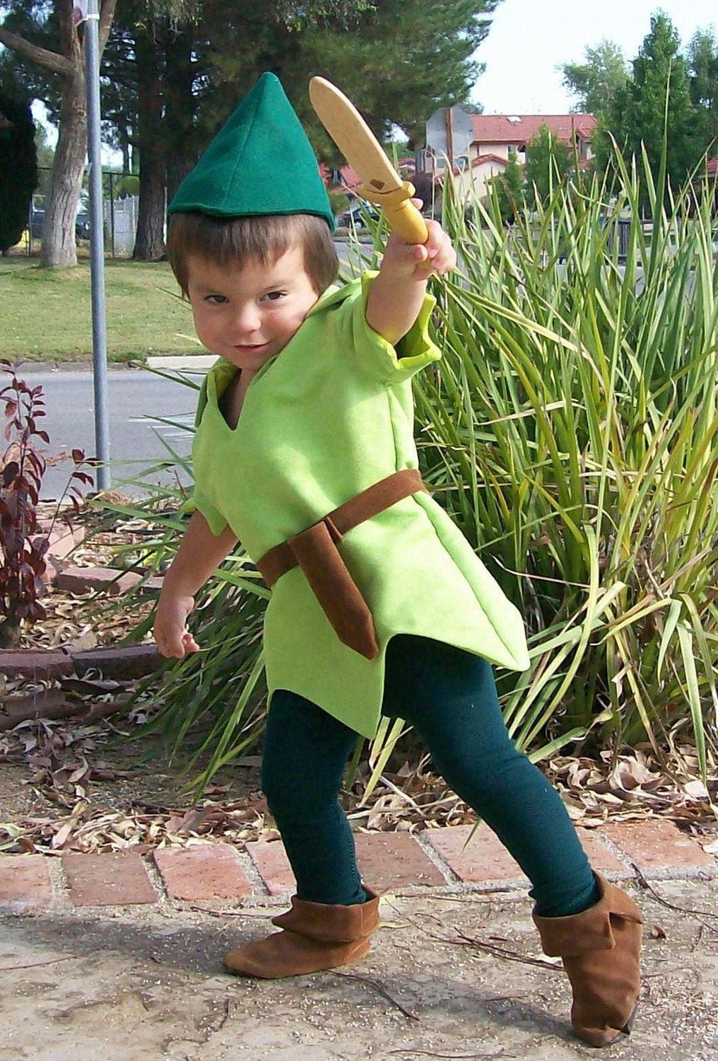 DIY Peter Pan Costume
 Peter Pan Costume Child Size Faux Lime Green Suede Tunic Green