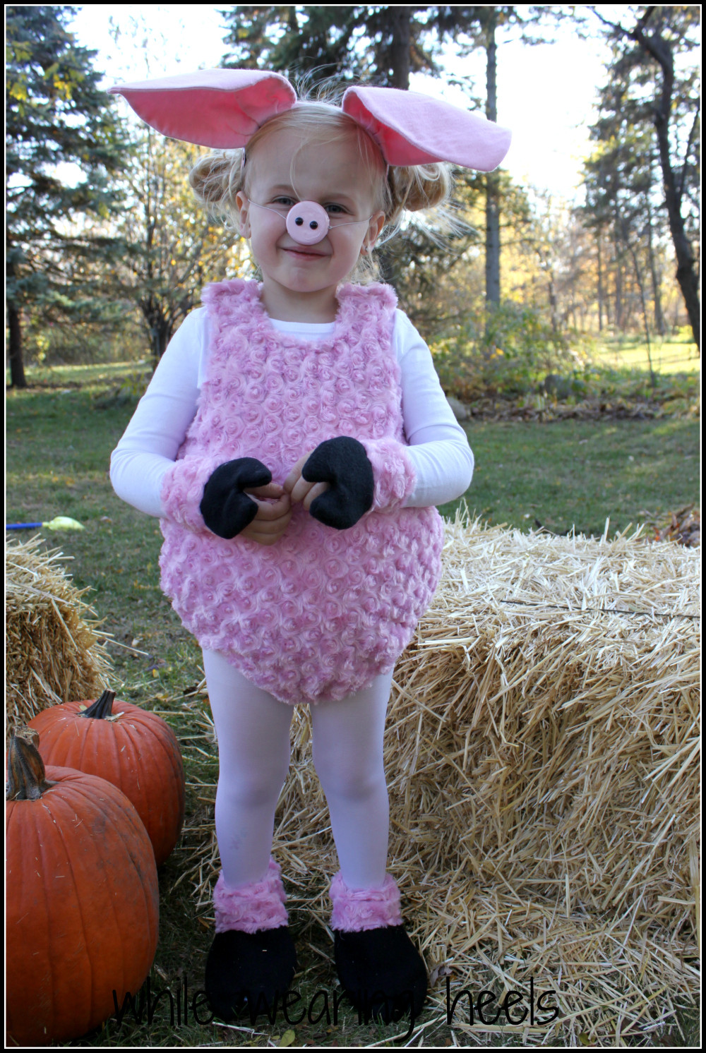 DIY Piglet Costume
 While Wearing Heels This Little Piggy Went Trick or Treating