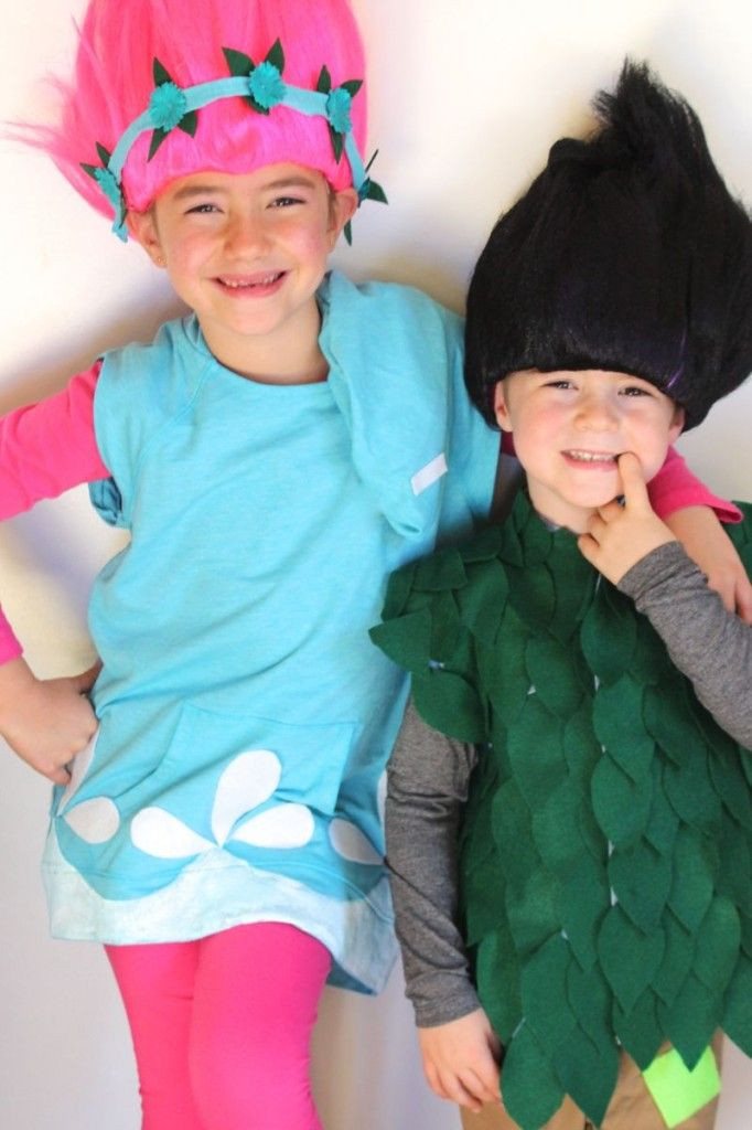 DIY Troll Costume
 trolls halloween costume wig kids leaves