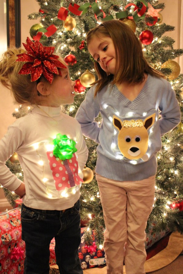 DIY Ugly Christmas Sweater For Kids
 Utah County Mom No Sew Ugly Christmas Light Up Sweaters