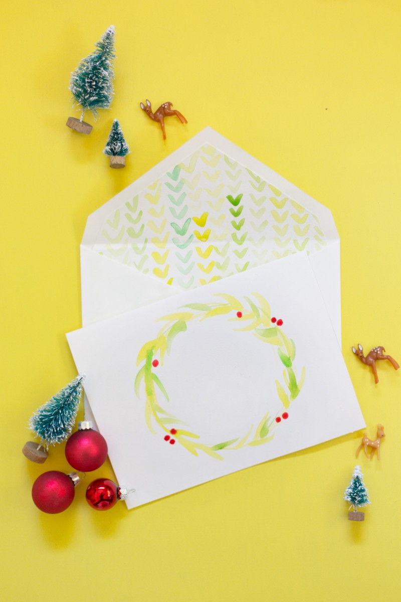 DIY Watercolor Christmas Cards
 DIY Watercolor Holiday Cards Envelope Liners Lovely Indeed