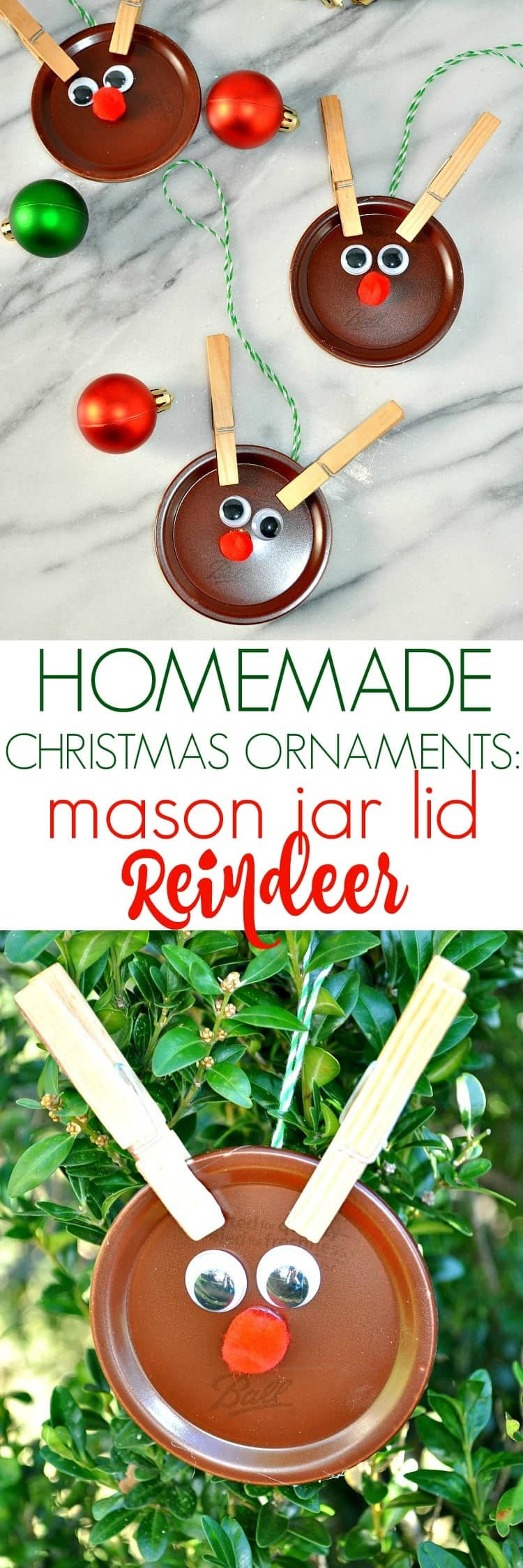 Easy Christmas Craft Gift
 Homemade Christmas Ornaments Mason Jar Lid Reindeer The