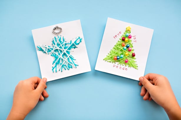 Easy DIY Christmas Cards
 KID MADE DIY STRING ART CHRISTMAS CARDS