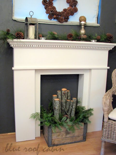 Fake Fireplace For Christmas
 blue roof cabin CHRISTMAS FAUX MANTEL