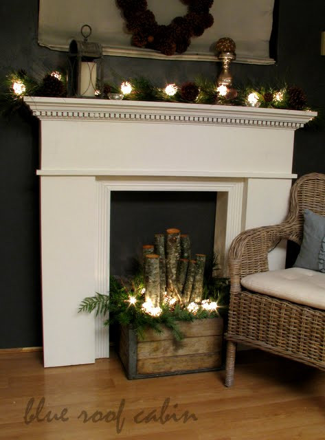 Fake Fireplace For Christmas
 blue roof cabin CHRISTMAS FAUX MANTEL