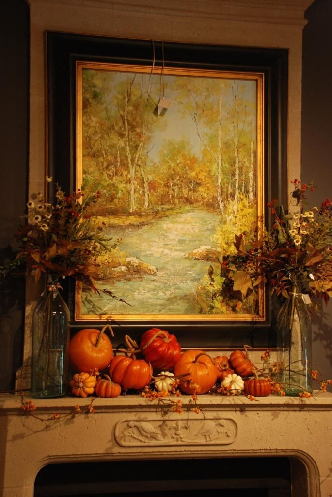 Fall Decor Fireplace Mantel
 168 best PRIMITIVE FIREPLACES images on Pinterest