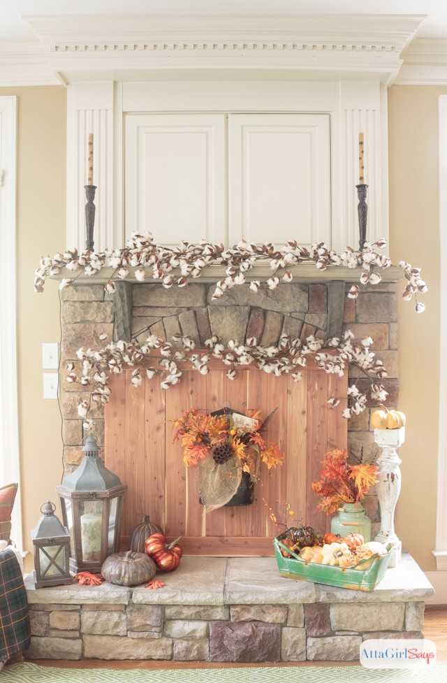 Fall Decorated Fireplace Mantels
 Fall Fireplace Mantel Decorating Ideas Atta Girl Says