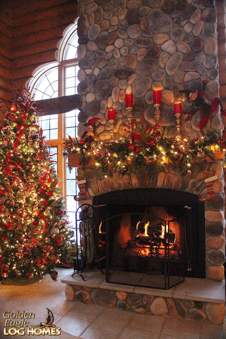 Fireplace At Christmas
 25 best ideas about Cabin Christmas on Pinterest