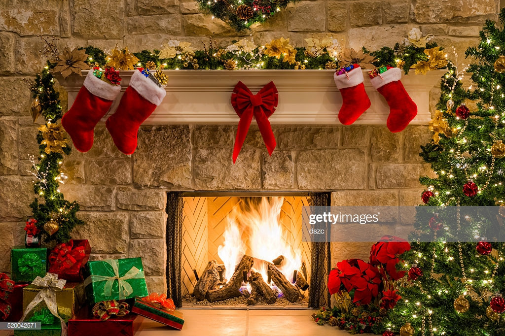 Fireplace At Christmas
 Christmas Fireplace Tree Stockings Fire Hearth Lights And