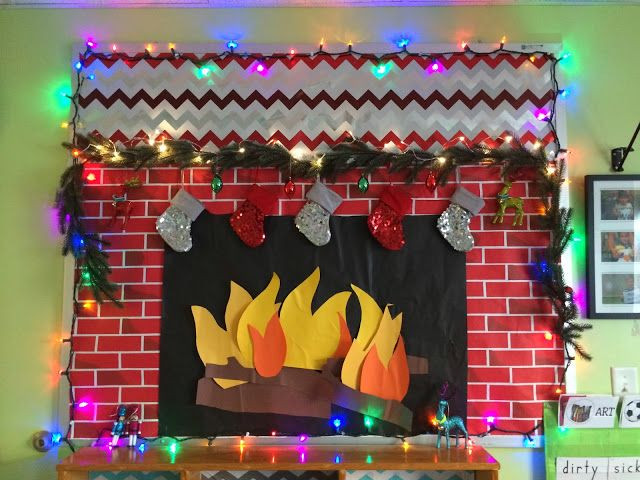 Fireplace Bulletin Board Christmas
 Happy Holidays Bulletin Board with working lights Fake